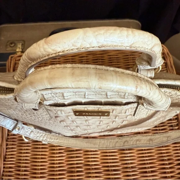 Brahmin Mini Arno Melbourne Beige Leather Satchel Handbag Shoulder Bag - Picture 4 of 9